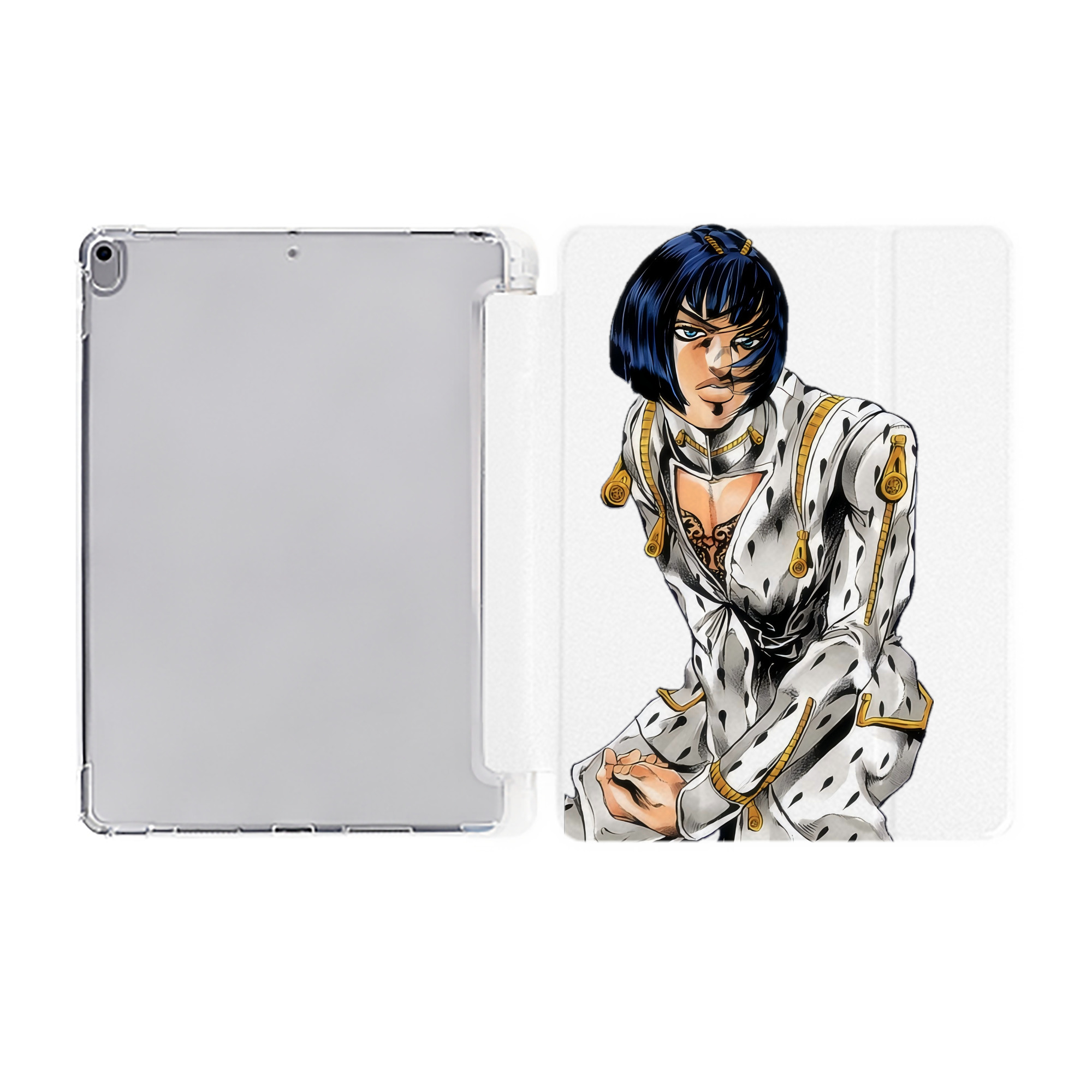 （画像用） ジョジョの奇妙な冒険 ブローノ?ブチャラティ JoJo's Bizarre Adventure Bruno Bucciarati IPad ケース ペン収納付き 三つ折りスタンド PUレザー×シリコン 対応機種9.5/10.5/10.9インチ